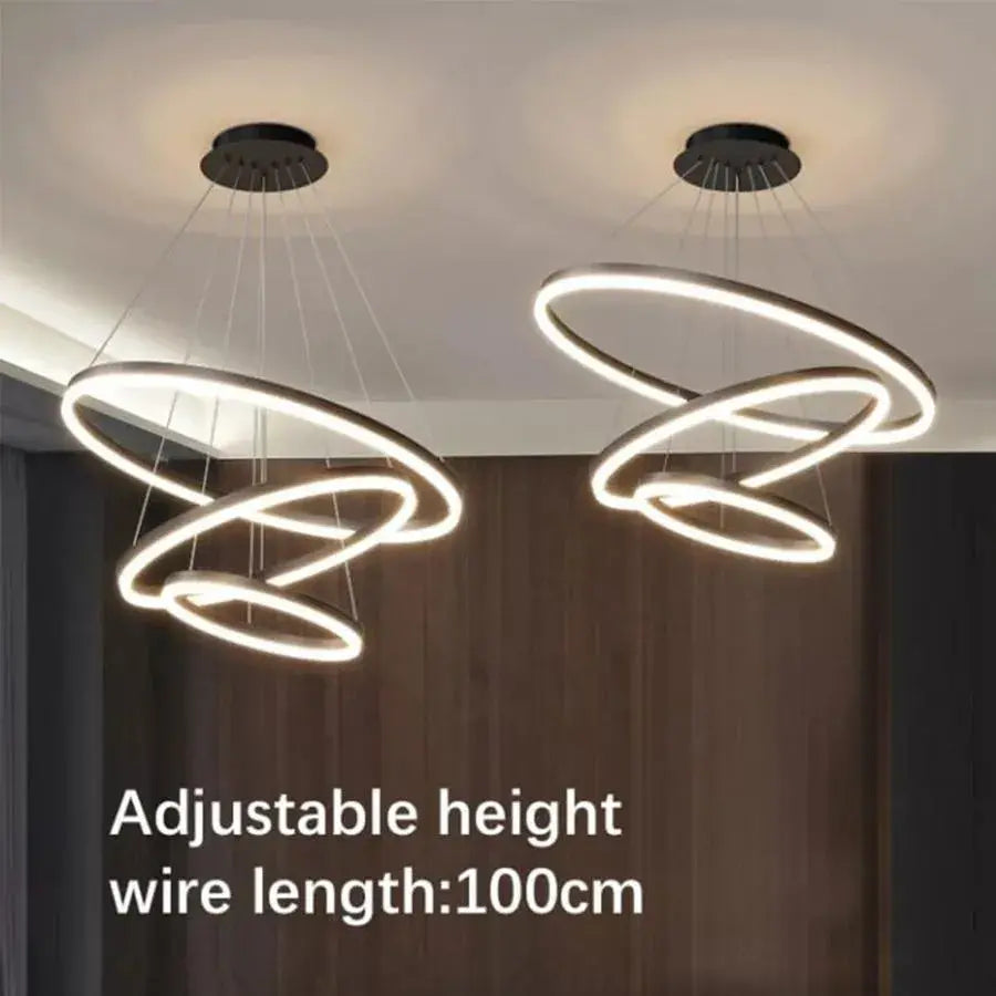 LED -csillár 84W -os CASIAN távirányítóval, 3 kör, hideg/forró/semleges fény, instabil, fekete, állítható magassággal felfüggesztette