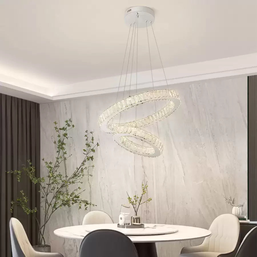 LED -csillár, amelyet távirányítóval és 80W -os Cristal -val felfüggesztettek, 2 kör, hideg/forró/semleges fény, instabil, fényes króm, állítható magasság