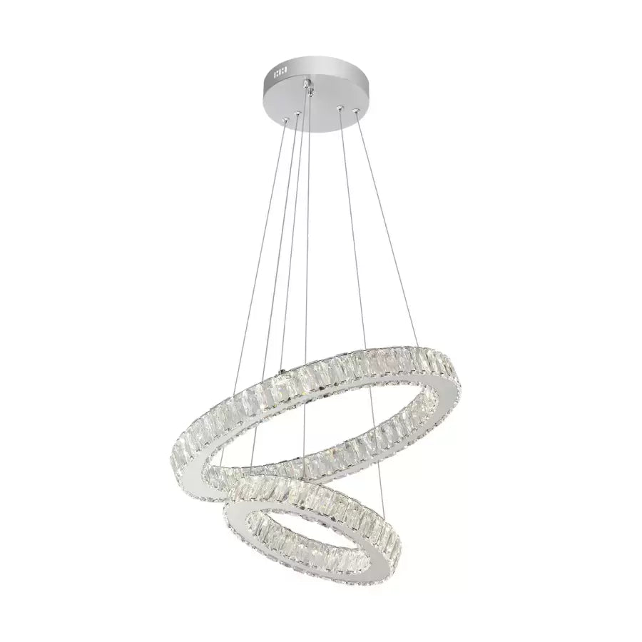 LED -csillár, amelyet távirányítóval és 80W -os Cristal -val felfüggesztettek, 2 kör, hideg/forró/semleges fény, instabil, fényes króm, állítható magasság