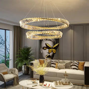 LED -csillár, távirányítóval és Crystal Cairo 98W -vel felfüggesztve, 2 kör, hideg/forró/semleges fény, instabil, fényes arany, állítható magasság
