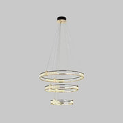 LED -csillár, távirányítóval és Crystal Roger 150W -vel felfüggesztve, 3 kör, hideg/forró/semleges fény, instabil, fényes arany, állítható magasság