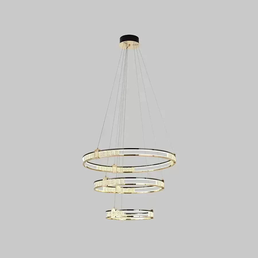 LED -csillár, távirányítóval és Crystal Roger 150W -vel felfüggesztve, 3 kör, hideg/forró/semleges fény, instabil, fényes arany, állítható magasság