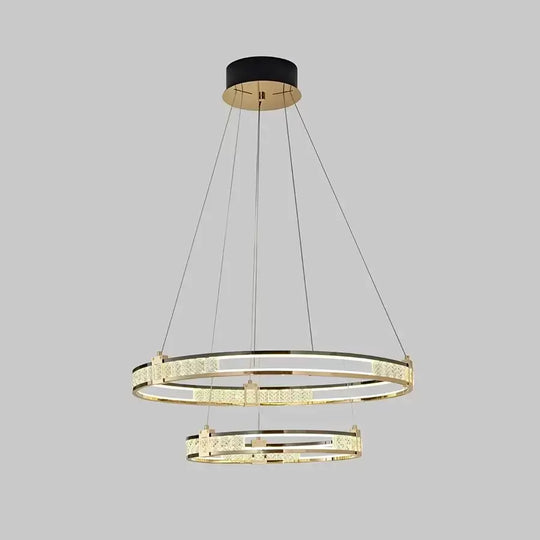Függesztett LED-es csillár távirányítóval és kristály ROGER 100W, 2 kör, hideg/meleg/semleges fény, szabályozható, fényes arany, állítható magasságú kristály LED csillárok Alapértelmezett cím Alessandro Design