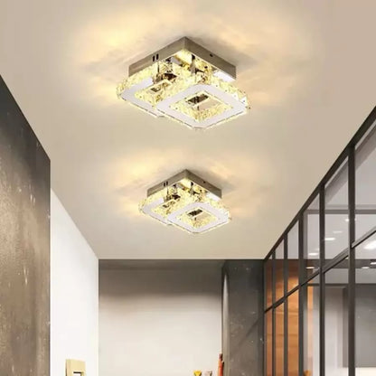 LED -csillár Jeremiás 34W Crystal, 2 négyzet, hideg/forró/semleges fény, kapzsi, fényes króm