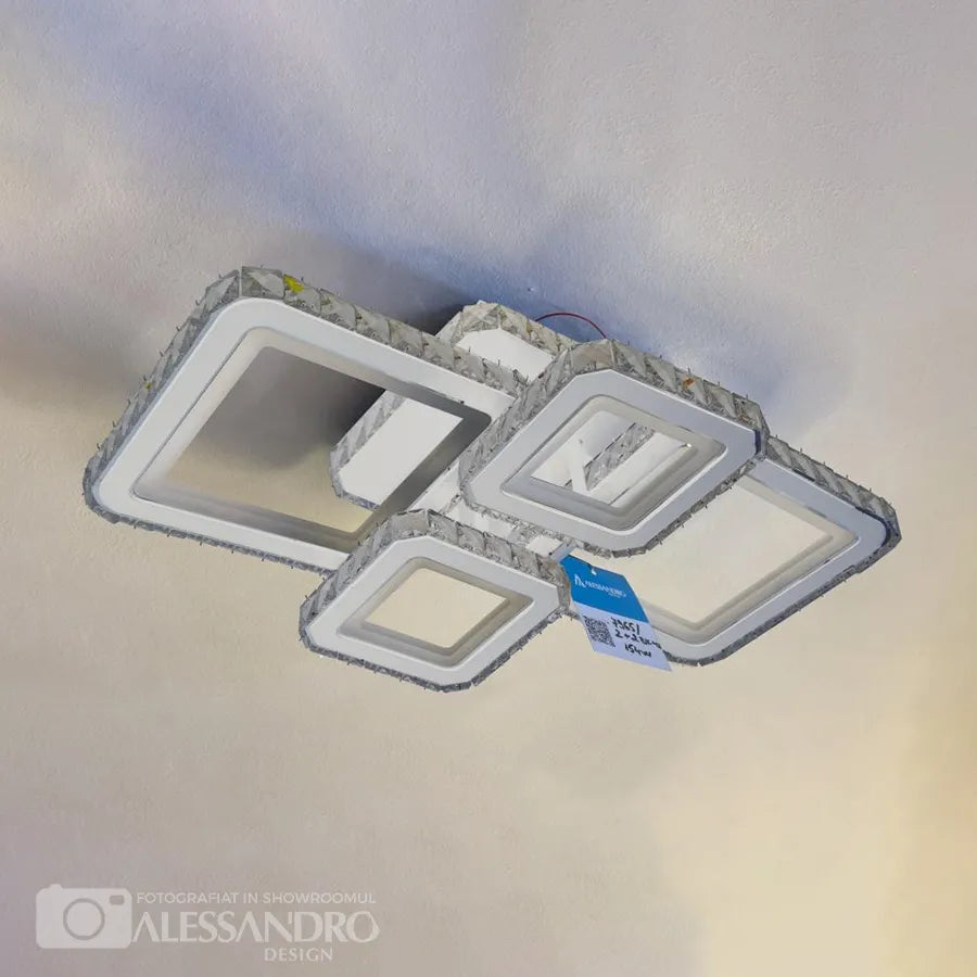 LED -csillár távirányítóval és Crystal Blakely RGB 154W, 4 négyzet, hideg/forró/semleges fény, fehér, fehér