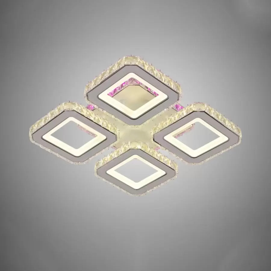 LED -csillár távirányítóval és Crystal Blakely RGB 74W, 4 négyzet, hideg/forró/semleges fény, fehér, fehér