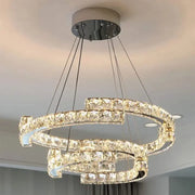 LED -csillár, távirányítóval és Crystal Mia Latifah 70W -vel felfüggesztve, 2 kör, hideg/forró/semleges fény, instabil, fényes króm, állítható magasság