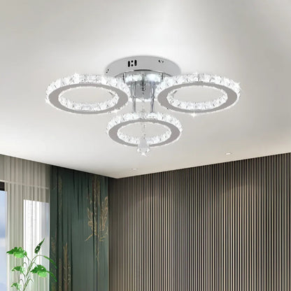 LED -csillár távirányítóval és Crystal Alanubis 37W, 3 kör, hideg/forró/semleges fény, Under, fényes króm