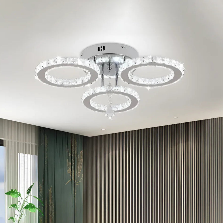LED -csillár távirányítóval és Crystal Alanubis 37W, 3 kör, hideg/forró/semleges fény, Under, fényes króm