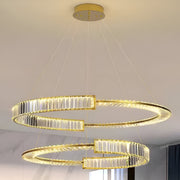 LED -csillár, amelyet távirányítóval és Crystal Prism Royal 200W -vel felfüggesztettek, 2 kör, hideg/forró/semleges fény, százszorszép, arany, állítható magasság