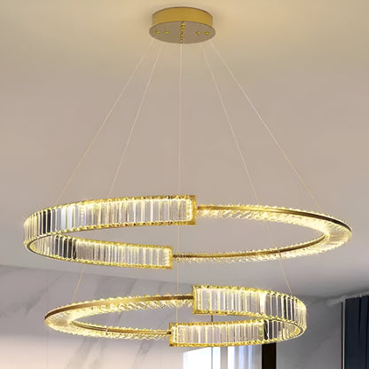 LED -csillár, amelyet távirányítóval és Crystal Prism Royal 200W -vel felfüggesztettek, 2 kör, hideg/forró/semleges fény, százszorszép, arany, állítható magasság