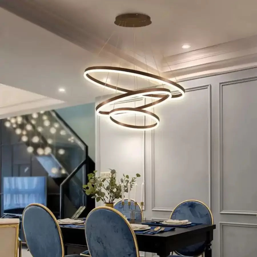LED -csillár felfüggesztette az Emanuelle 152W távirányítót, 3 kör, hideg/forró/semleges fény, instabil, barna, állítható magasság