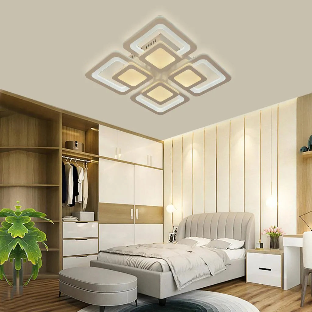 LED -csillár szezám távirányítóval, 77W, 4 négyzet, hideg/forró/semleges fény, instabil, fehér