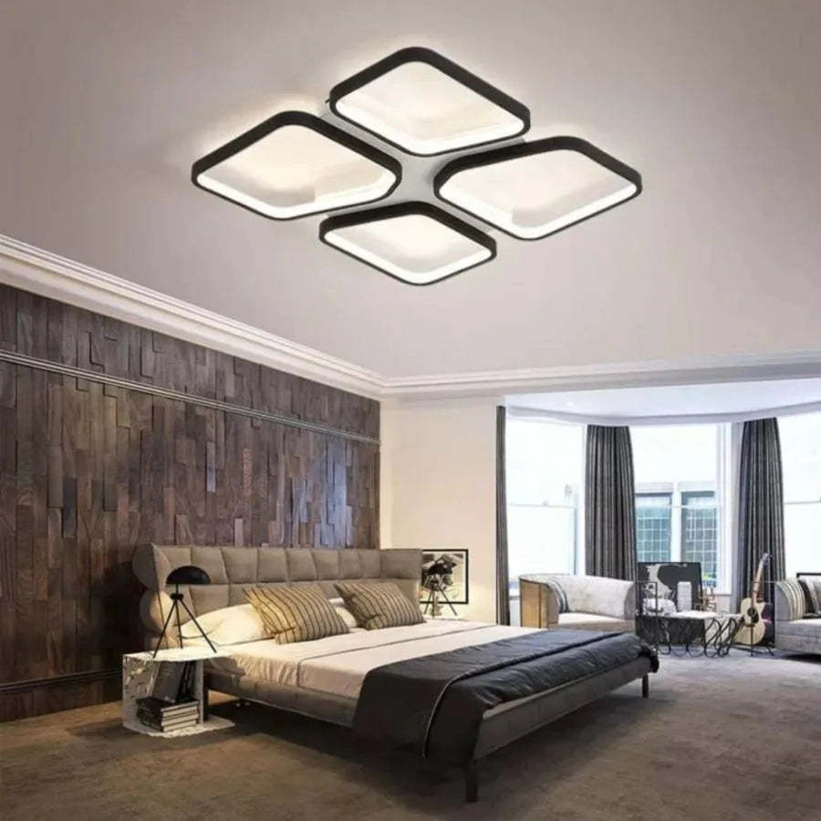 LED -csillár Daiki 79W távirányítóval, 4 négyzet, hideg/forró/semleges fény, gerenda, fekete