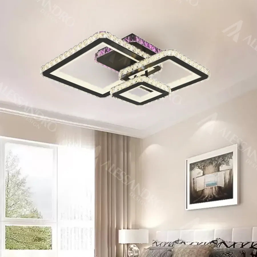 LED -csillár távirányítóval és Crystal Blakely RGB 166W, 3 négyzet, hideg/forró/semleges fény, instabil, fekete