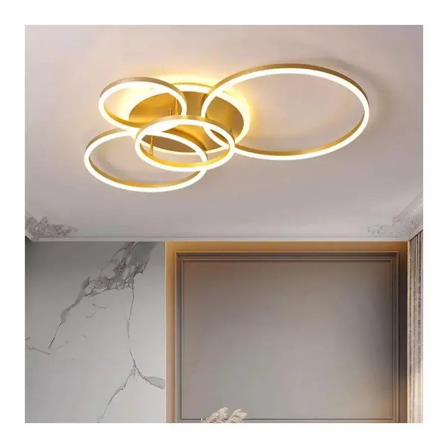 LED -csillár Lyra távirányítóval, 220W, 4 kör, gerenda, csiszolt arany, hideg/forró/semleges fény