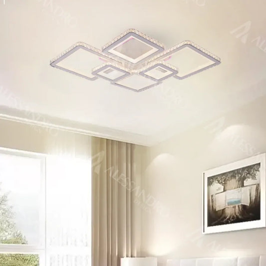 LED -csillár távirányítóval és Quadris RGB 170W, 6 négyzet, hideg/forró/semleges fény, fehér, fehér