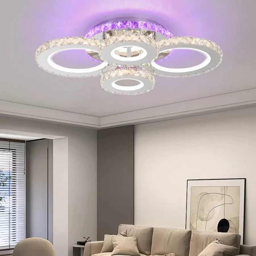 LED -csillár távirányítóval és Crystal Nova RGB 72W, 4 kör, hideg/forró/semleges fény