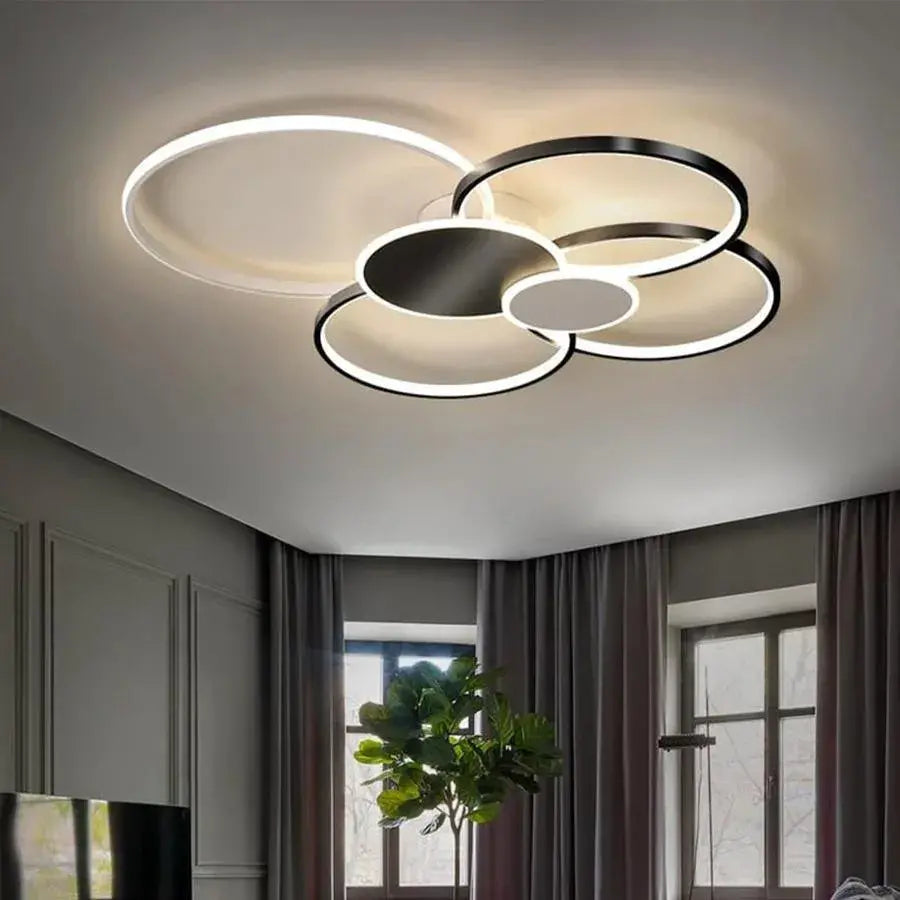LED -csillár Killian 74W távirányítóval, 6 kör, hideg/forró/semleges fény, átkozott, fekete fehér