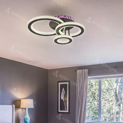 LED -csillár távirányítóval és Crystal Leocadia RGB 134W, 3 kör, hideg/forró/semleges fény, instabil, fekete