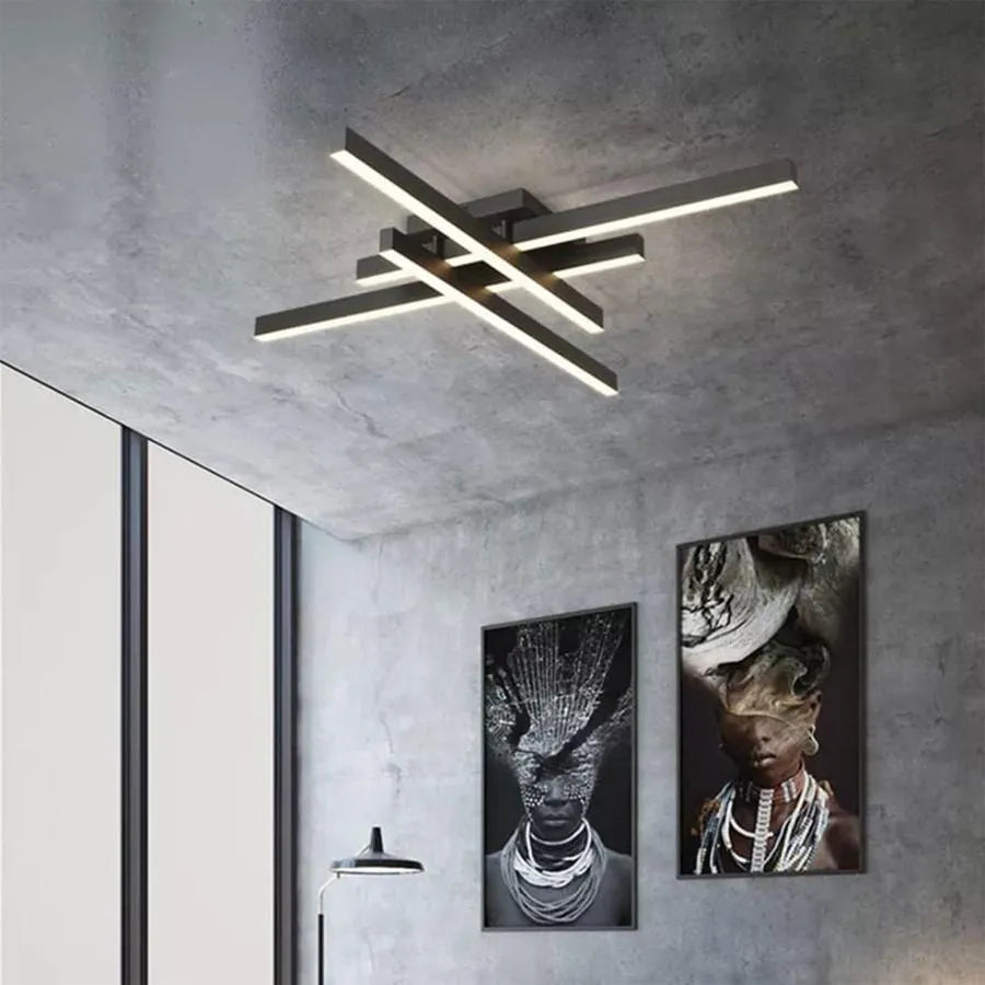 LED -csillár 80W Mora távirányítóval, 4 elem, lineáris, hideg/forró/semleges fény, instabil, fekete