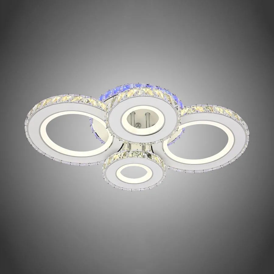 LED -csillár távirányítóval és Crystal Zafina RGB 136W, 6 kör, hideg/forró/semleges fény, fehér, fehér