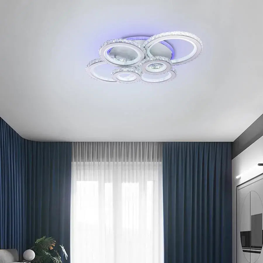 LED -csillár távirányítóval és Crystal Nova RGB 154W, 6 kör, hideg/forró/semleges fény, fehér, fehér