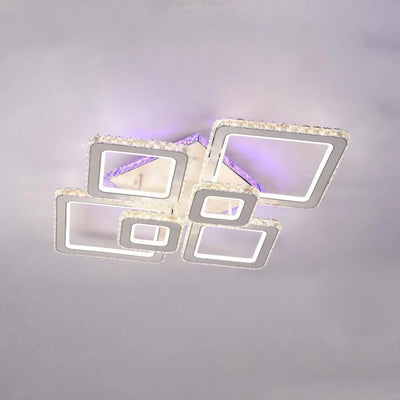 LED -csillár távirányítóval és Crystal Terrano RGB 288W, 6 négyzet, hideg/forró/semleges fény, százszorszép, fényes krómfehér