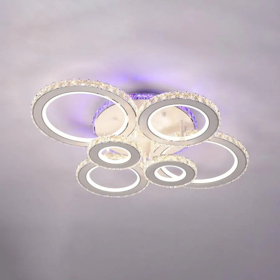 LED -csillár távirányítóval és Crystal Zafina RGB 238W, 6 kör, hideg/forró/semleges fény, fehér, fehér