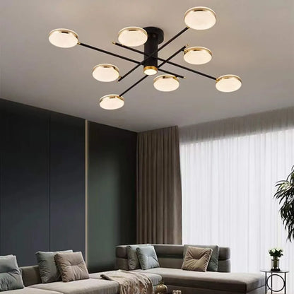LED csillár távirányítóval és kristály MISEL 154W, 9 elem, hideg/meleg/semleges fény, szabályozható, fekete arany