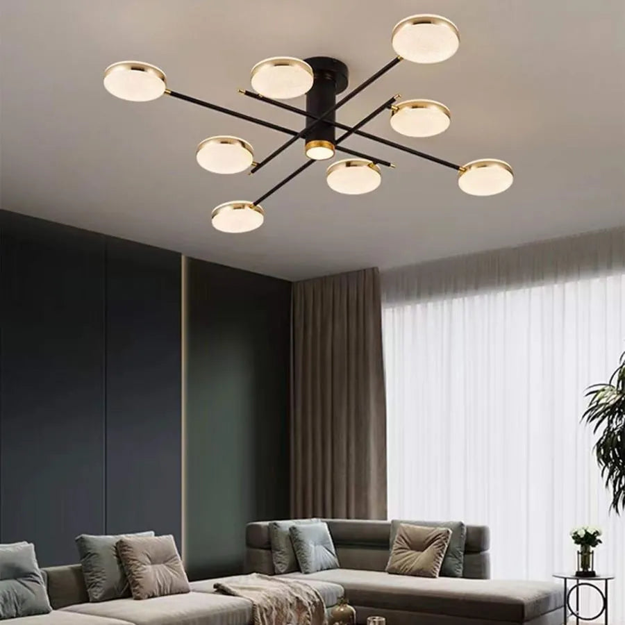 LED csillár távirányítóval és kristály MISEL 154W, 9 elem, hideg/meleg/semleges fény, szabályozható, fekete arany
