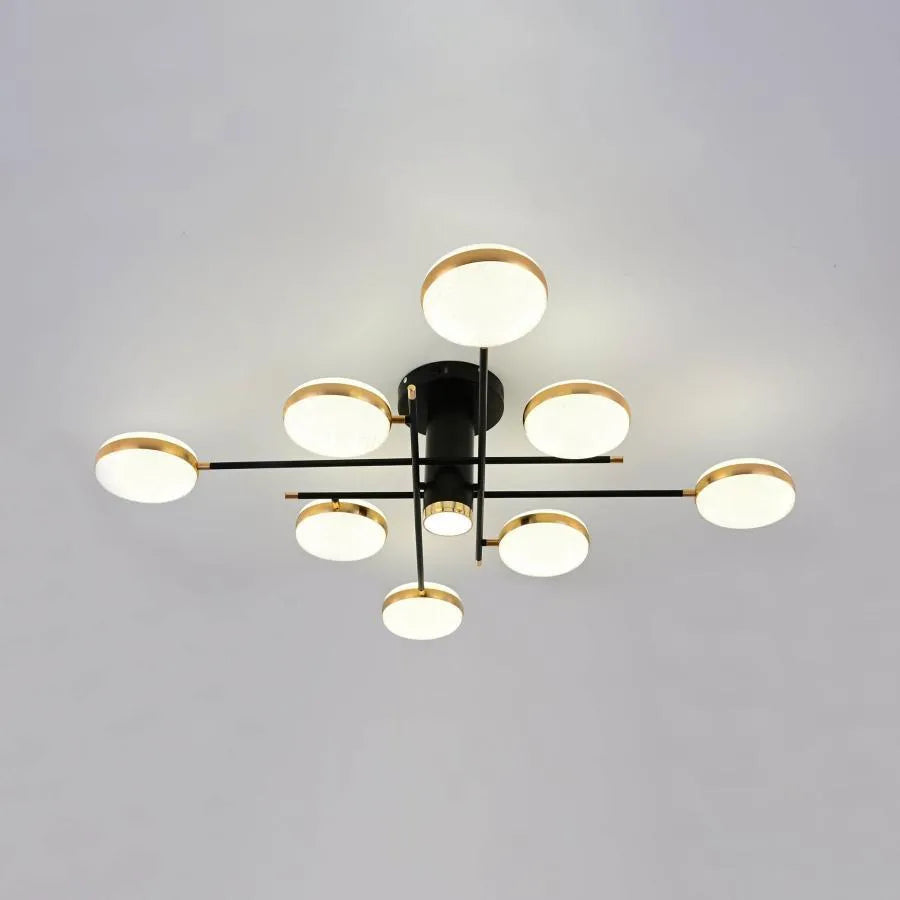 LED csillár távirányítóval és kristály MISEL 154W, 9 elem, hideg/meleg/semleges fény, szabályozható, fekete arany