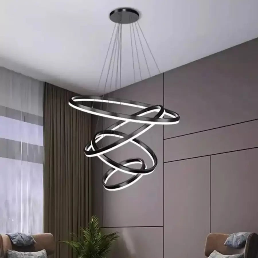 LED -vágy az Azariah 112W távirányítóval, 4 kör, hideg/forró/semleges fény, instabil, fekete, állítható magassággal felfüggesztett