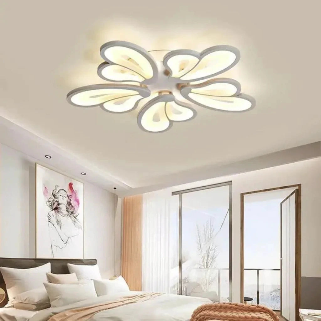 LED -csillár Virág távirányítóval, 60W, 5 szirom, hideg/forró/semleges fény, instabil, fehér