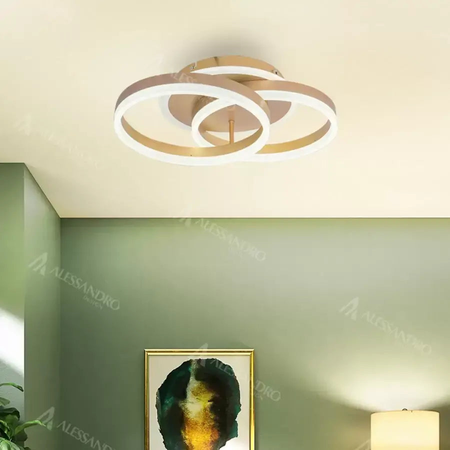 LED -csillár Lyra 120W távirányítóval, 2 kör, hideg/forró/semleges fény, százszorszép, szálcsiszolt arany