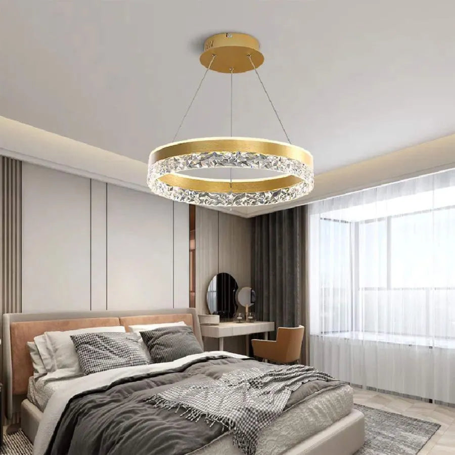 LED -csillárot felfüggesztett 124W márkájú távirányítóval, hideg/forró/semleges fény, under, arany, állítható magasság