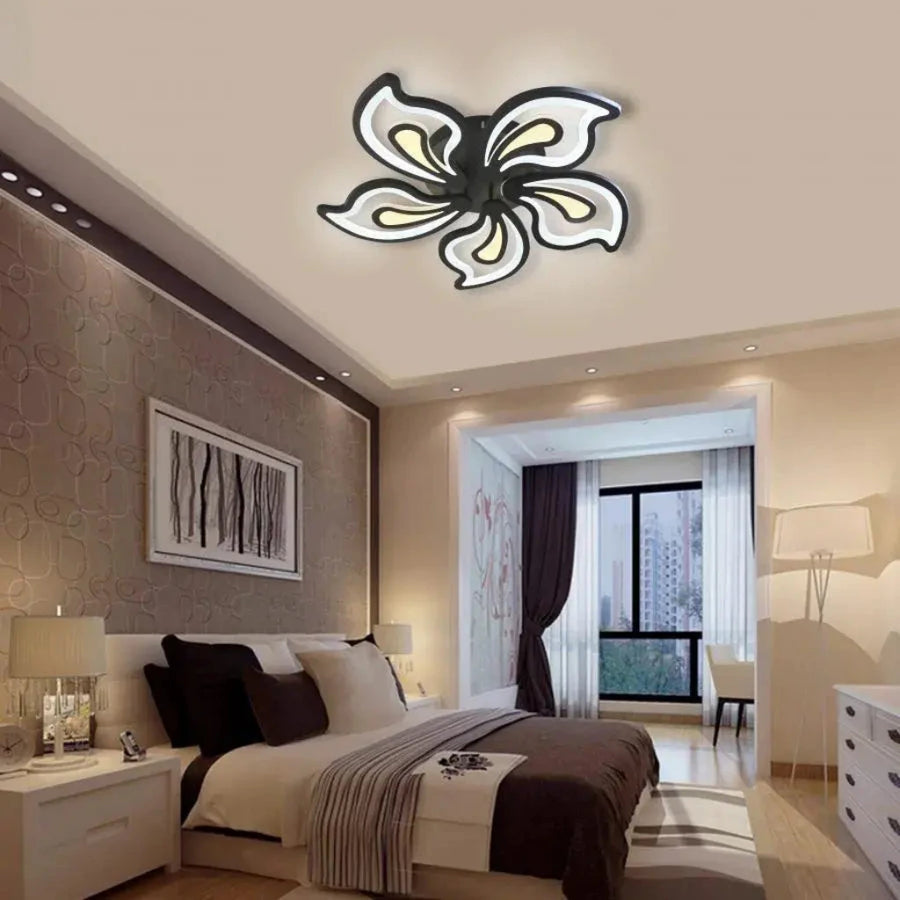 LED -csillár dicsőséges távirányítóval 150W, 5 szirom, hideg/forró/semleges fény, instabil, fekete