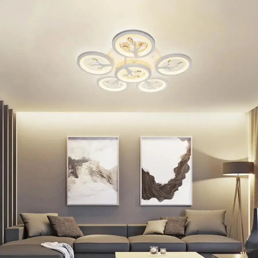 LED -csillár távirányítóval és Daisy 72W kristály, 6 elem, hideg/forró/semleges fény, instabil, fehér