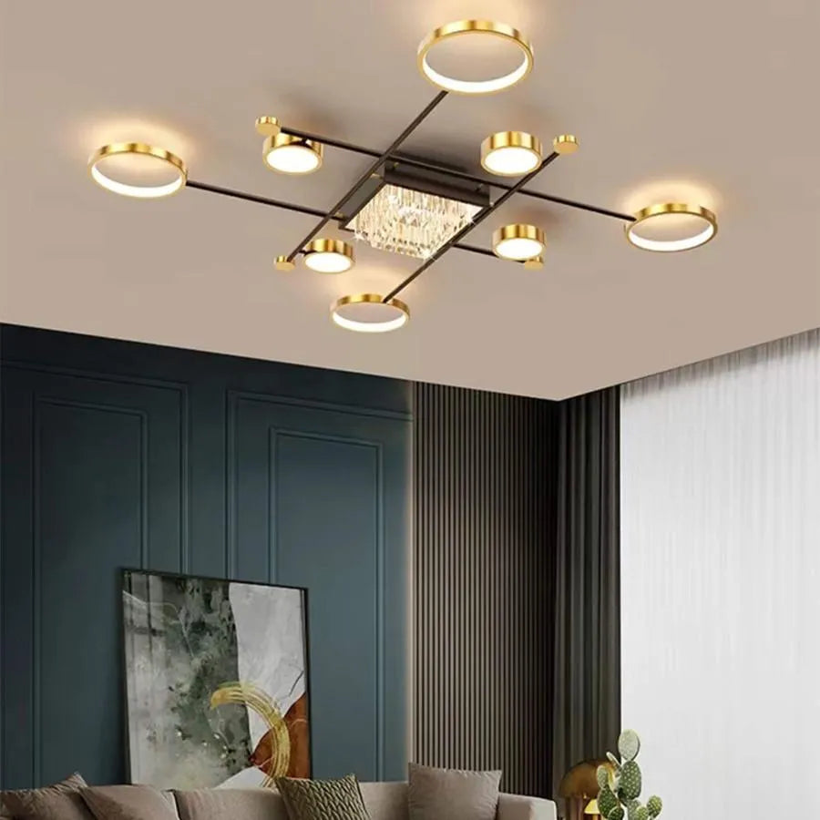 LED -csillár távirányítóval és 168W Misel kristály, 9 elem, hideg/forró/semleges fény, instabil, aranyfekete