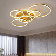 LED -csillár Lyra 248W távirányítóval, 5 kör, hideg/forró/semleges fény, gerenda, csiszolt arany