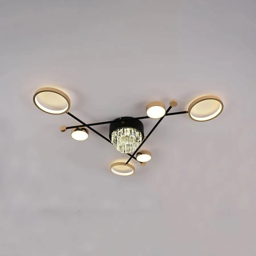 LED -csillár távirányítóval és Mishel Crystal 138W, 7 elem, hideg/forró/semleges fény, instabil, aranyfekete