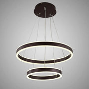 LED -csillár, 180W távvezérléssel, 2 kör, hideg/forró/semleges fény, instabil, barna, állítható magasságú felfüggesztett.