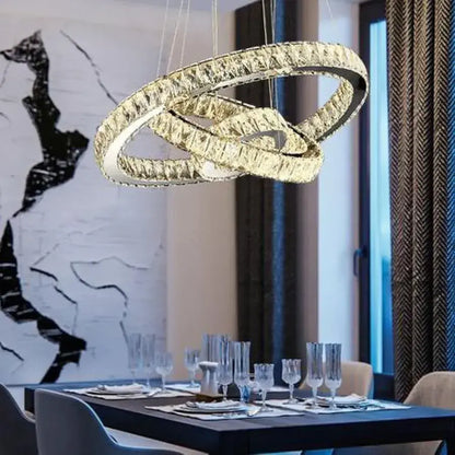 LED -csillár, távirányítóval és 36W színházi kristálygal, 3 kör, hideg/forró/semleges fény, instabil, fényes króm, állítható magasság