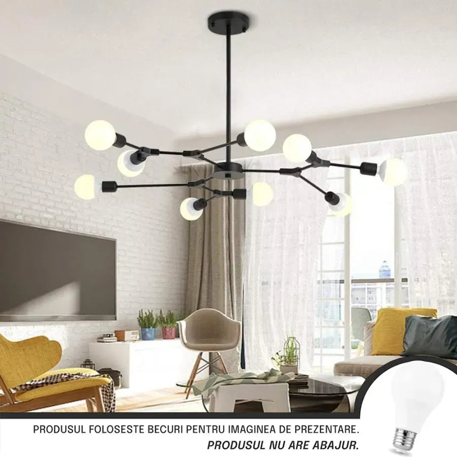 Architek Nona Chandelier, 9x E27, fekete, fém