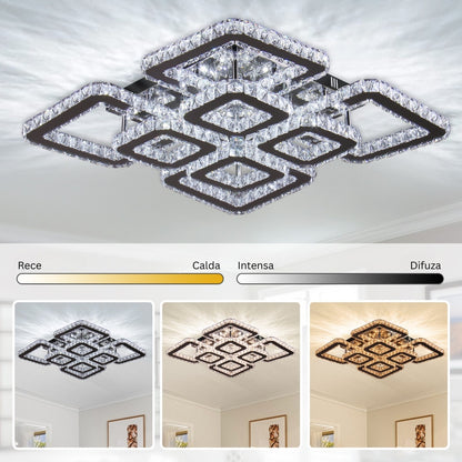 LED -csillár távirányítóval és kristály Quadria Supremo RGB 198W, 8 négyzet