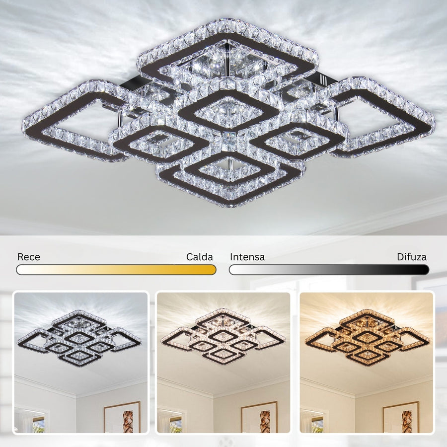 LED -csillár távirányítóval és kristály Quadria Supremo RGB 198W, 8 négyzet