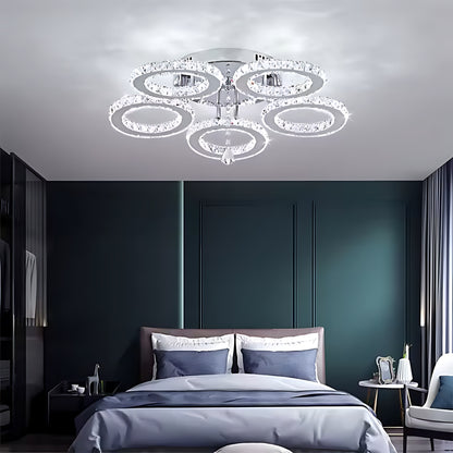 LED -csillár távirányítóval és Crystal Alanubis 61W, 5 kör, hideg/forró/semleges fény, under, fényes króm