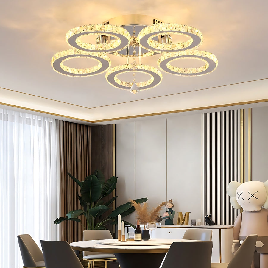 LED -csillár távirányítóval és Crystal Alanubis 61W, 5 kör, hideg/forró/semleges fény, under, fényes króm