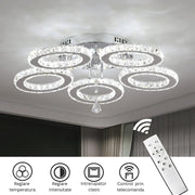 LED -csillár távirányítóval és Crystal Alanubis 61W, 5 kör, hideg/forró/semleges fény, under, fényes króm