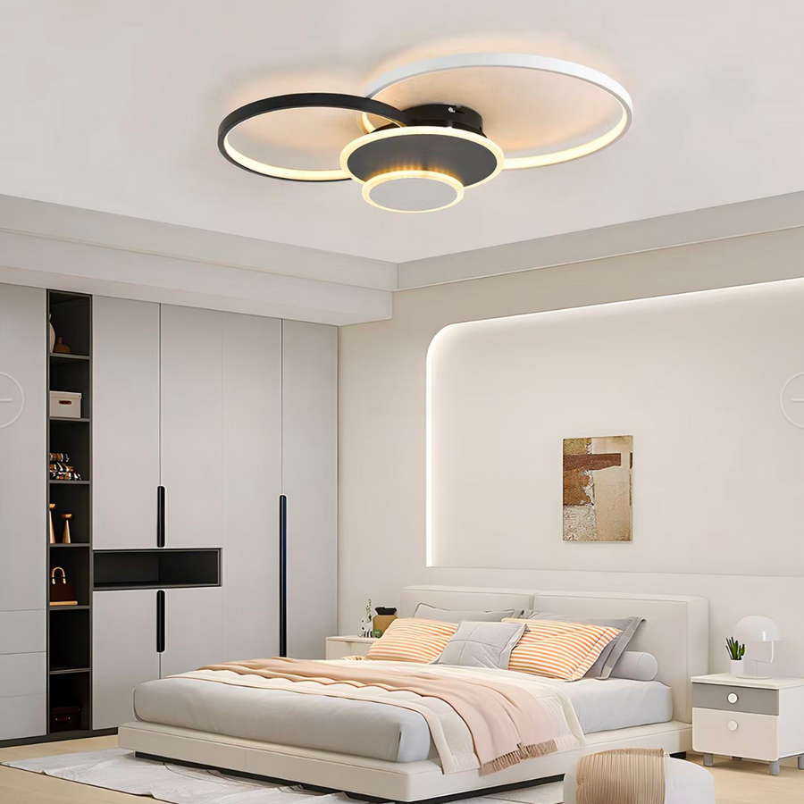 LED -csillár Killian 80W távirányítóval, 4 kör, hideg/forró/semleges fény, átkozott, fekete fehér